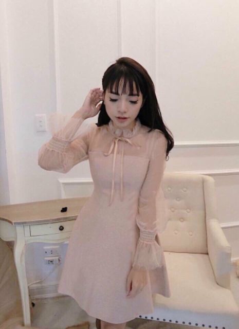 Đầm dự tiệc baby doll tiểu thư Hàn Quốc chất lụa cotton thái phối voan siêu xinh có thể mặc dạo phố