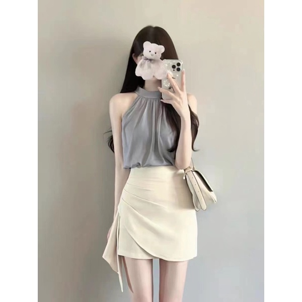 Spicy Set Áo + Chân Váy Mùa Hè Nhẹ Nhàng Chuyên Nghiệp Màu Trơn Dễ Phối Đồ Yujie