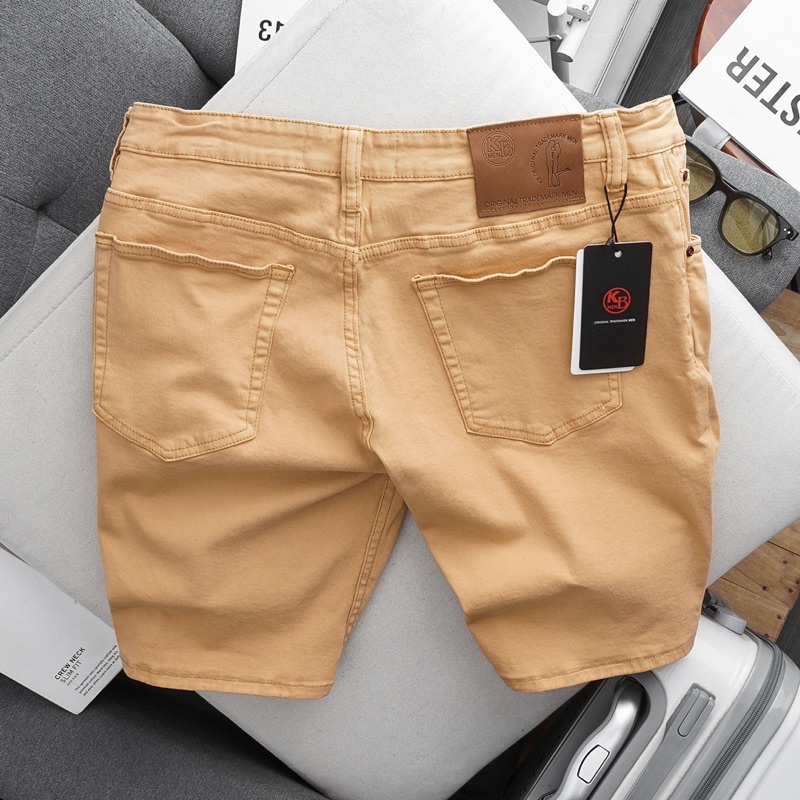 Quần short nam trơn kaki denim xuất xịn co giãn ôm nhẹ dáng ngang gối