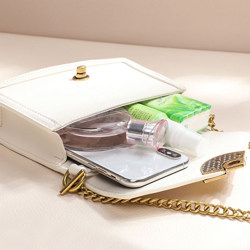 Túi Xách Đeo Vai Hình Vuông Cỡ Nhỏ Đính Ngọc Trai Phối Dây Đeo Sợi Xích Thời Trang Cho Nữ