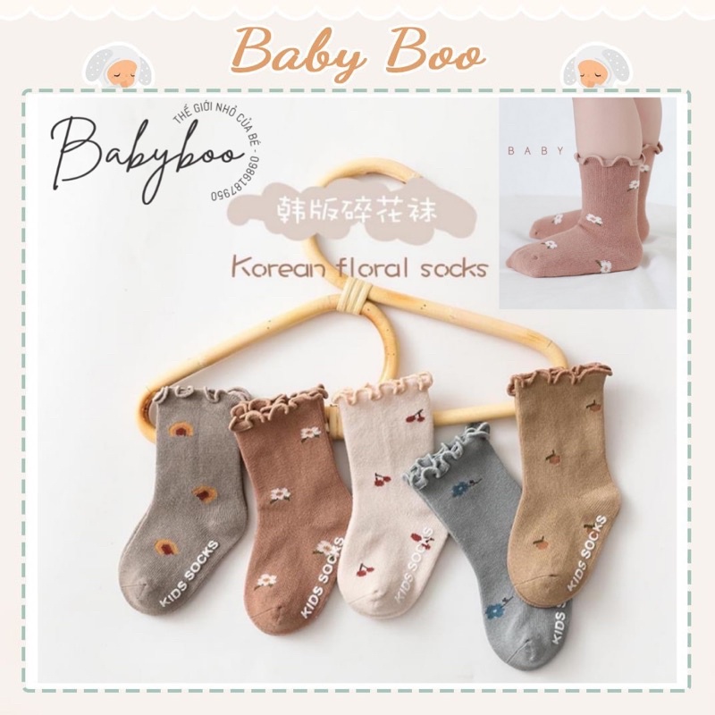 Tất cổ cao hoa vintage phong cách Hàn Quốc 0-12m set 5 đôi [ babyboo]