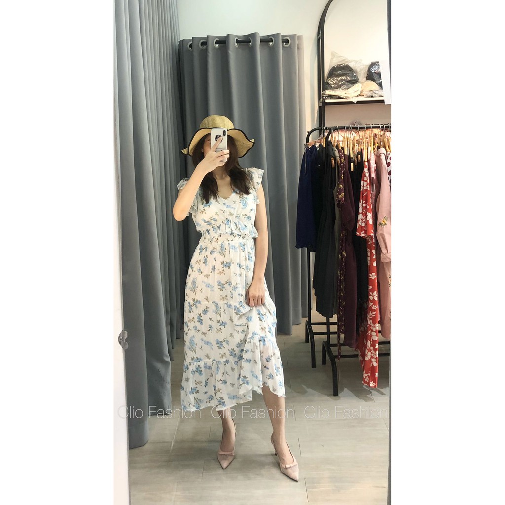 Đầm S.tradivarius voan hoa xanh dư xịn