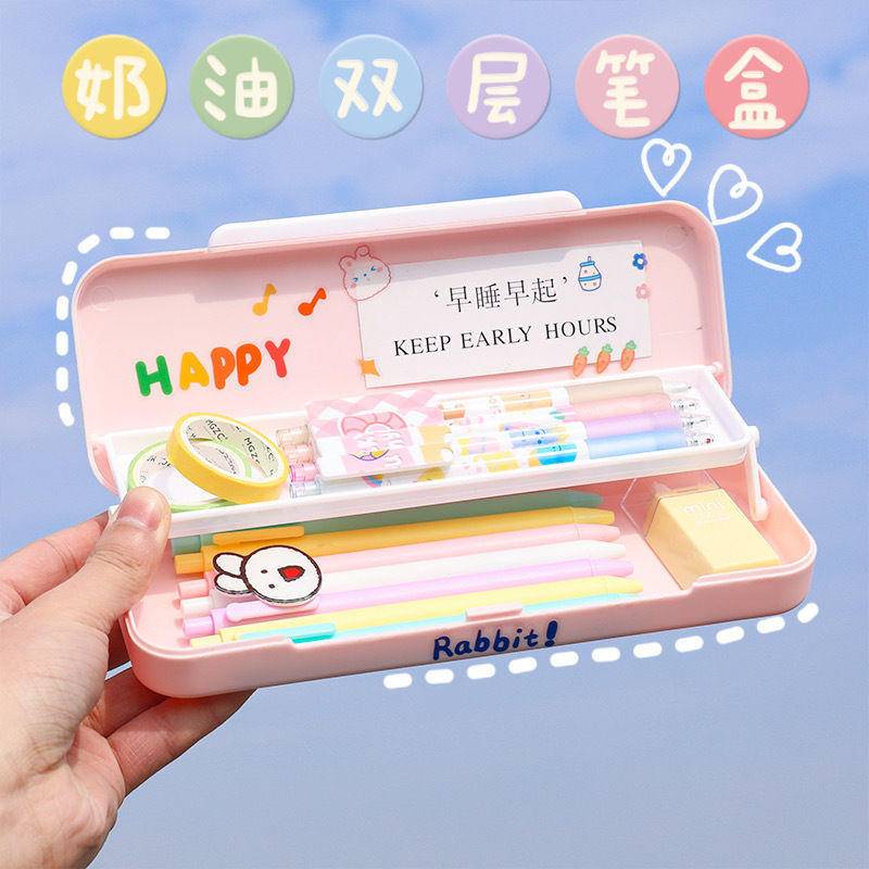 ⭐ iLado ⭐  Túi đựng bút trong suốt cute túi nilong/PVC hai lớp chủ đề nhân vật túi zip nhỏ hộp vải đựng đồ Hộp đựng hộp bút hologram bút cute bọc zip tiểu an văn phòng phẩm Đa Dụng túi đựng đồ dùng cá nhân hình