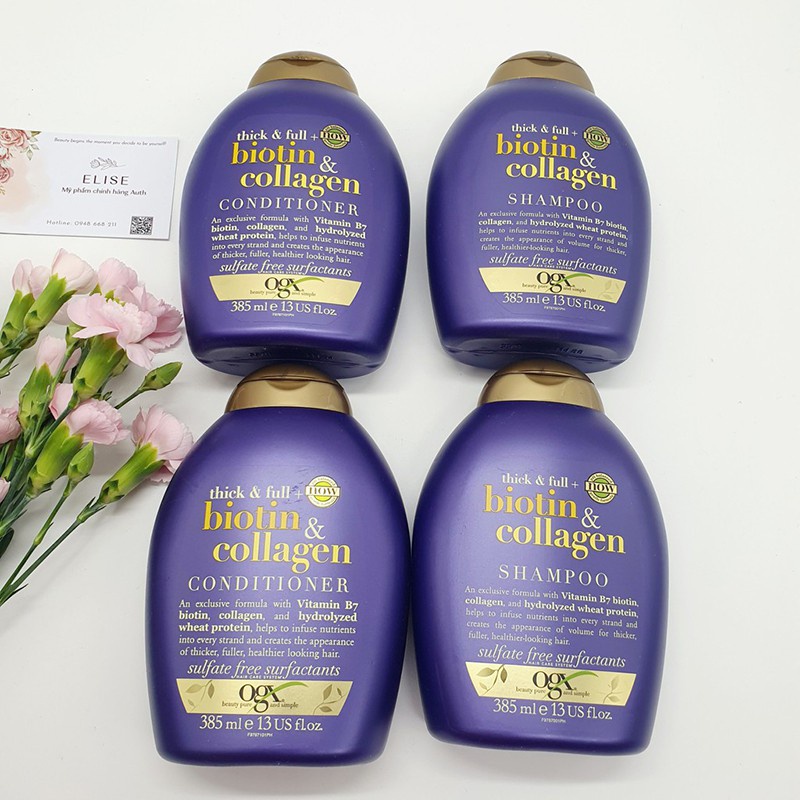 Cặp Dầu Gội Xả Biotin Collagen Tím 385ml - Combo Gội Xả Biotin Cho mái tóc chắc khỏe GIảm Tóc Gãy Rụng - Fidi Beauty
