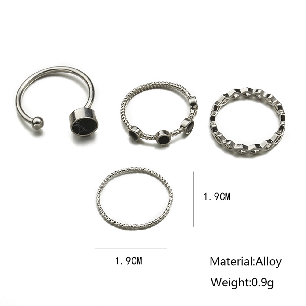 Bộ 4 nhẫn thời trang nữ kiểu dáng giản dị màu bạch kim đính đá tinh tế | BigBuy360 - bigbuy360.vn