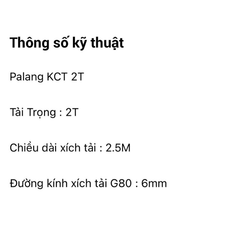 Palang Xích KCT 1 Tấn - 2 Tấn