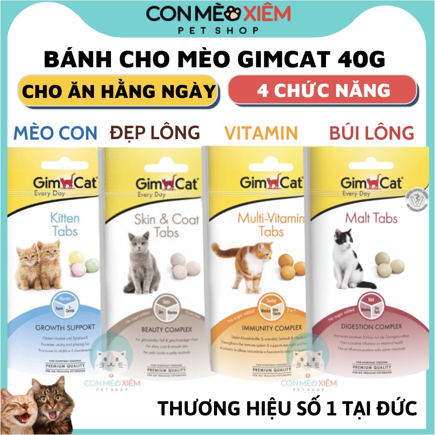 Bánh thưởng mèo snack Gimcat tabs 40g, nhiều công dụng vitamin mượt lông búi lông mèo con Con Mèo Xiêm