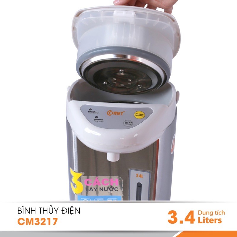 [Mã ELHADEV giảm 4% đơn 300K] Bình thủy điện thép không gỉ 3.4L Comet CM3217