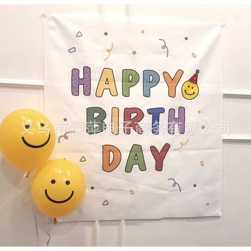 Phông vải trang trí sinh nhật Happy Birthday phong cách Hàn Quốc