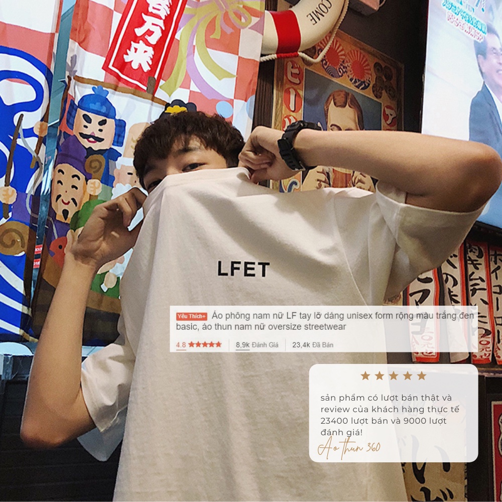 Áo thun nam nữ LF tay lỡ form rộng dáng unisex hai màu trắng đen basic, áo phông nam nữ oversize streetwear