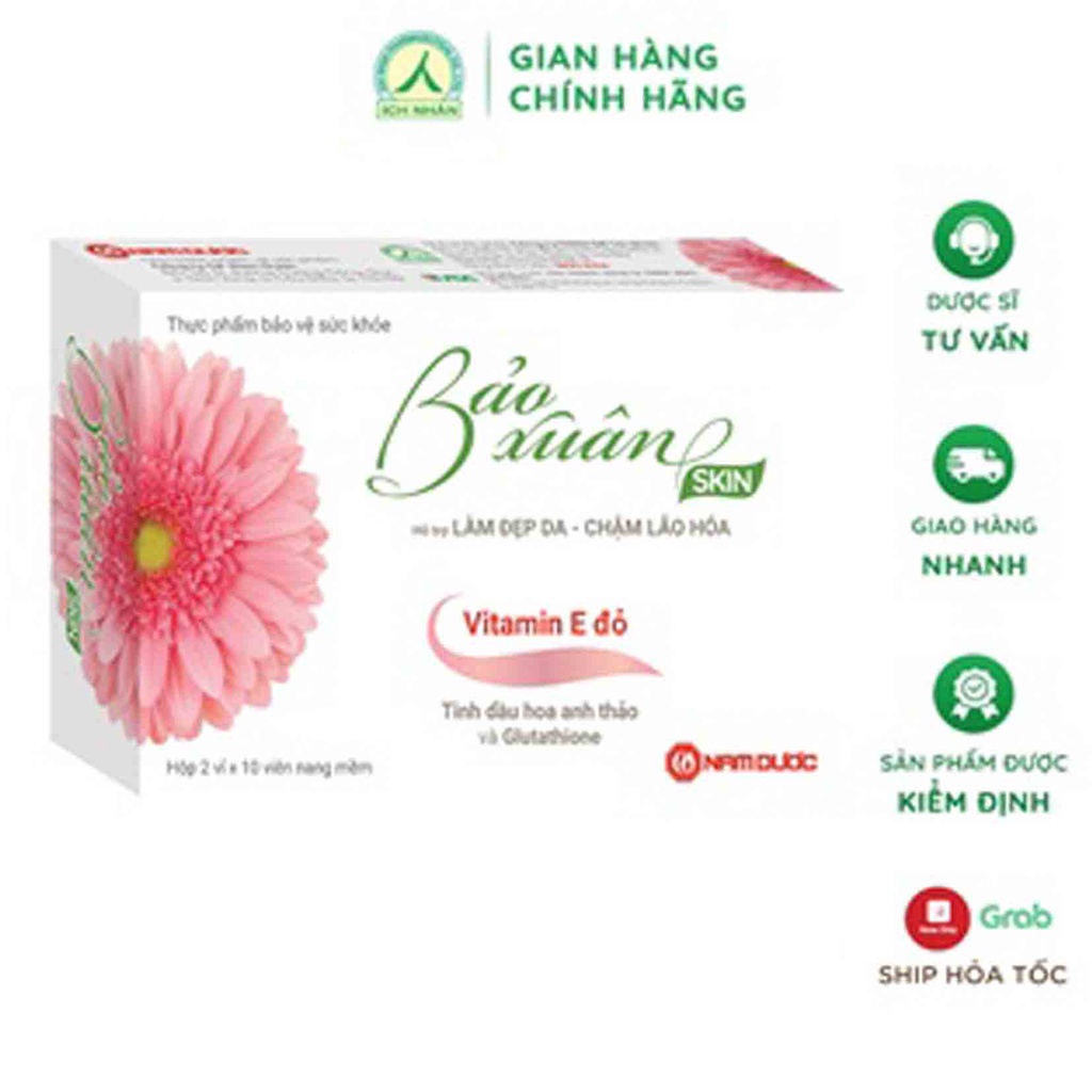 Viên Uống Trắng Da Bảo Xuân Skin, Tăng Cường Sức Khỏe, Làm Đẹp Da, Giảm Nếp Nhăn, Thâm Nám và Tàn Nhang (hộp 20v)