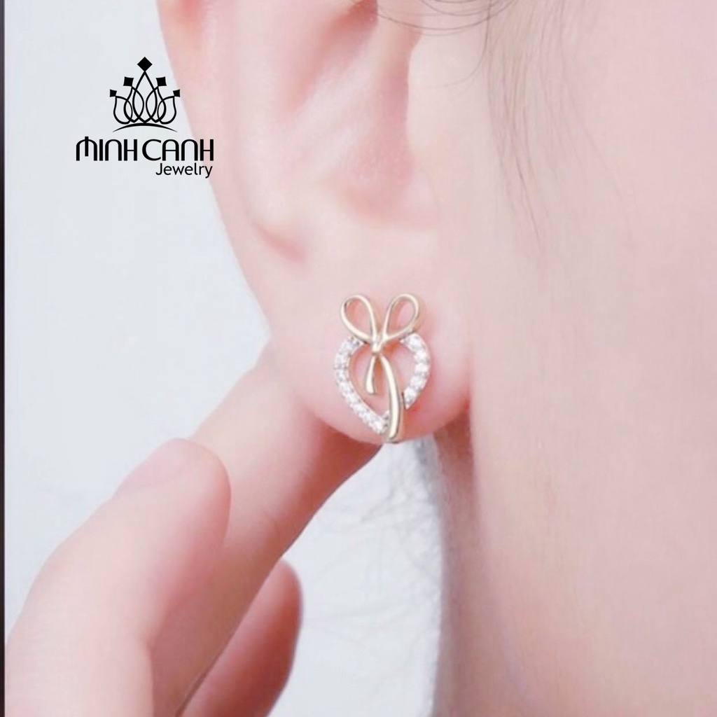 Khuyên Tai Bạc Nữ Tim Thắt Nơ Minh Canh Jewelry