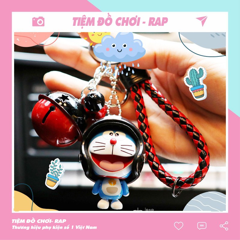 Móc khóa hoạt hình Doraemon đội mũ bảo hiểm dễ thương dùng làm quà tặng, dây treo balo túi xách ví cầm tay  - Ráp