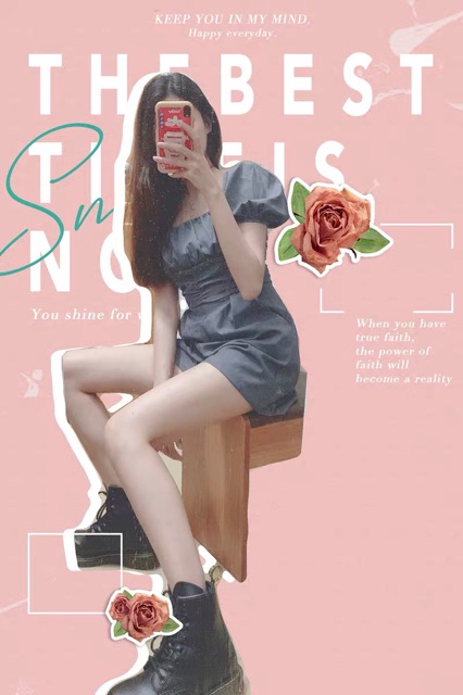 Jumpsuit cổ vuông nhún eo ngắn tay bồng nữ tính ulzzang hàn quốc