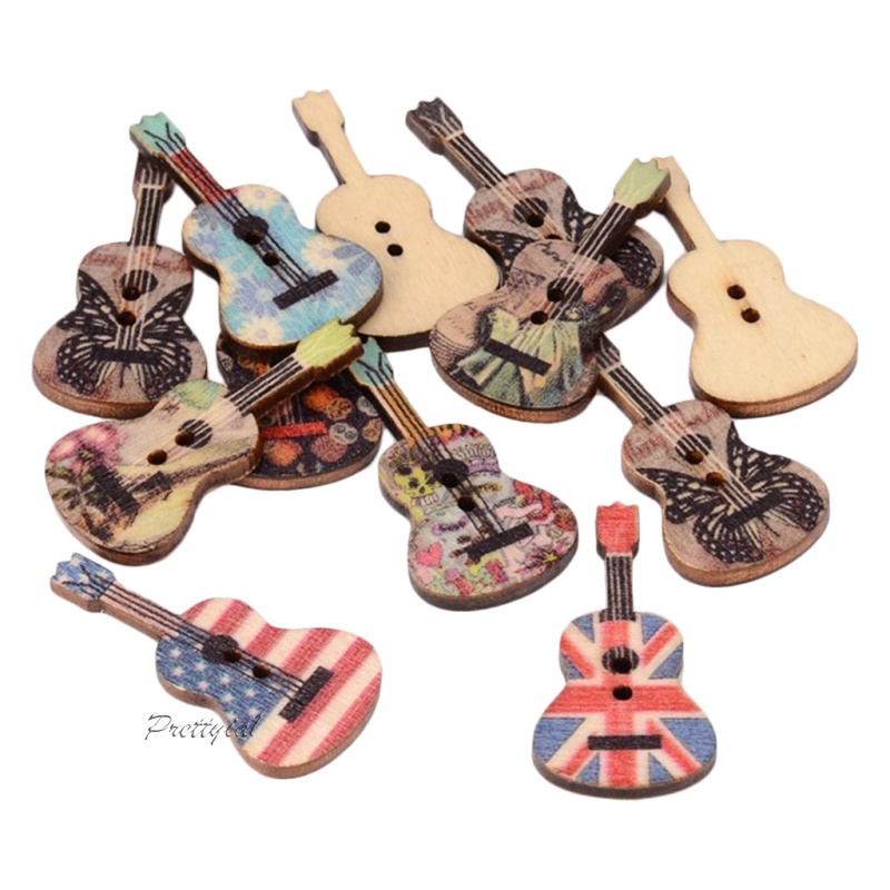 [PRETTYIA1]100pcs Guitar Shape Wooden Sewing Buttons Scrapbooking Embellishments 2-Hole