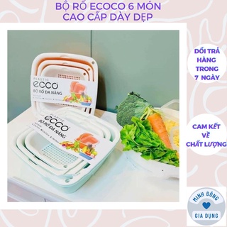 Bộ thau rổ nhựa vuông 6 món Ecoco, Bộ rổ nhựa Việt Nhật dày đẹp [Giao Màu Ngẫu Nhiên]