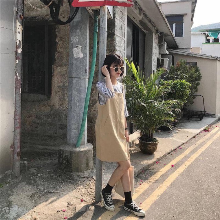 [2 MÀU] VÁY YẾM KAKI 2 TÚI STYLE HÀN QUỐC DỄ THƯƠNG NĂNG ĐỘNG | BigBuy360 - bigbuy360.vn