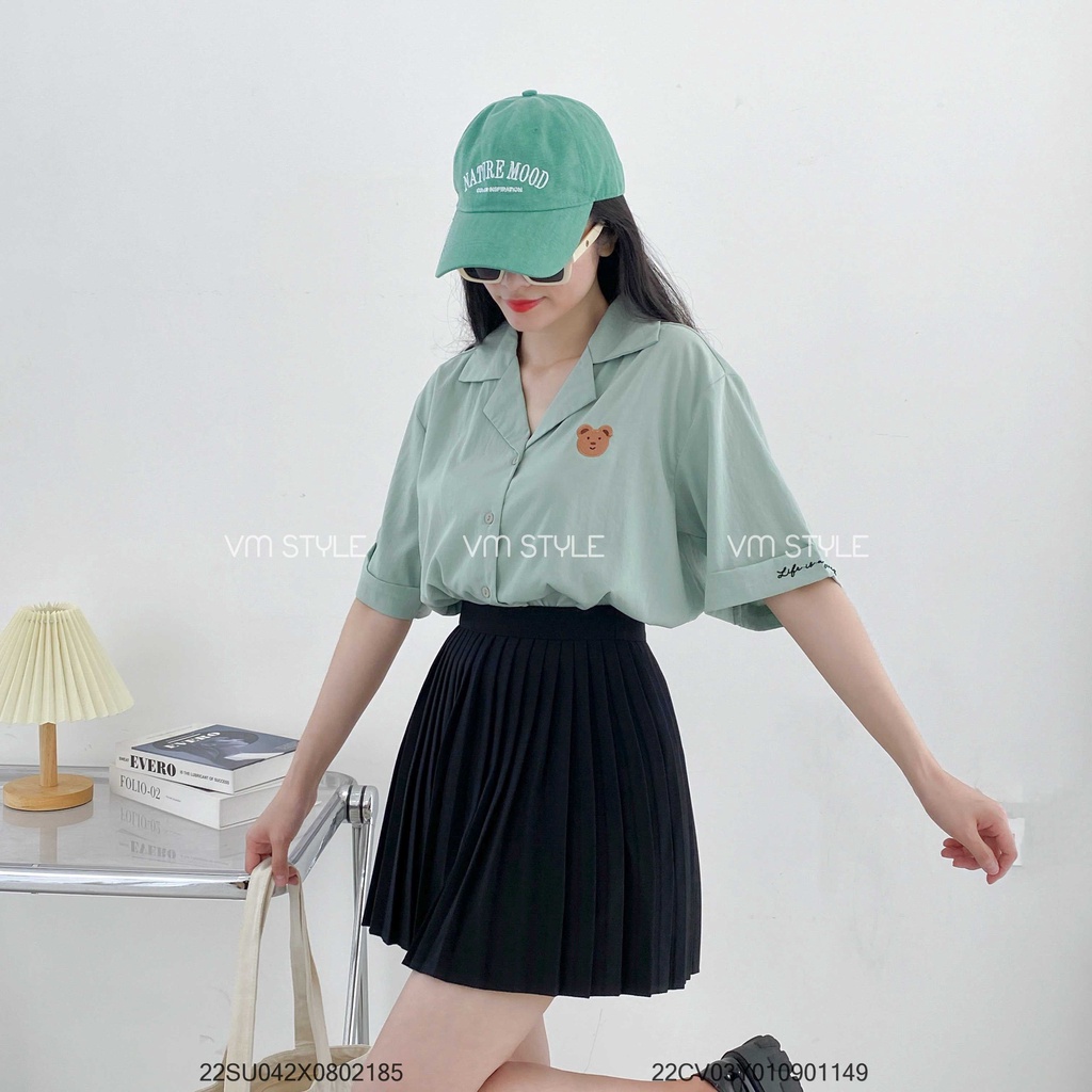 Áo sơ mi nữ VMSTYLE tay ngắn thêu mặt gấu 19678 SMU00063