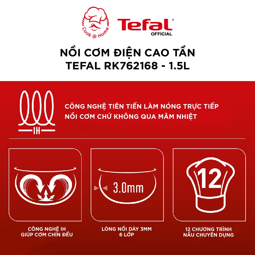 Nồi cơm điện tử cao tần Tefal RK762168 – 1.5L, 1200W