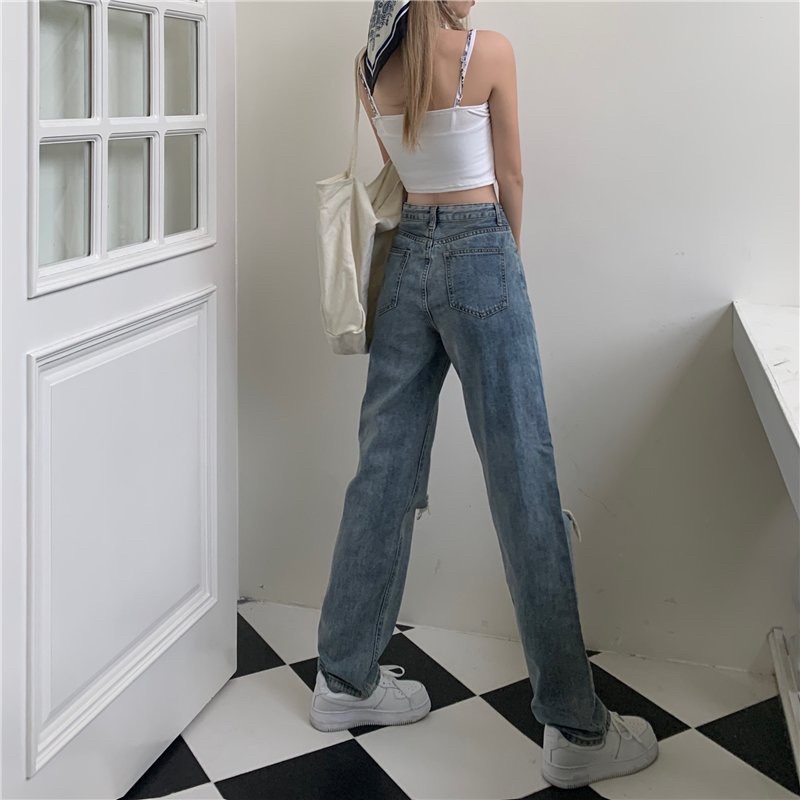 Quần Cici Jeans Ống Suông Rách Gấu Tôn Dáng