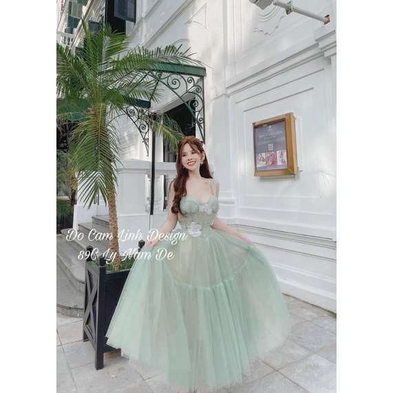 Đầm cúp ngực đính hoa lưới xoè. Xanh trắng Thời trang đầm váy đi chơi dự tiệc sang trọng quý phái sexy hotgirl sinh nhật