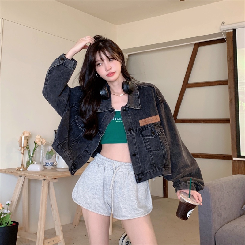 Áo Khoác Denim Lưng Cao Phong Cách Retro Đường Phố Mỹ Cá Tính