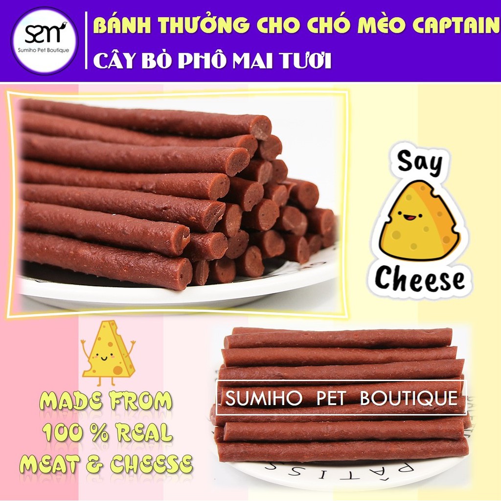 Bánh thưởng cho chó Captain (Cây bò nhân phô mai tươi) (túi 500g)