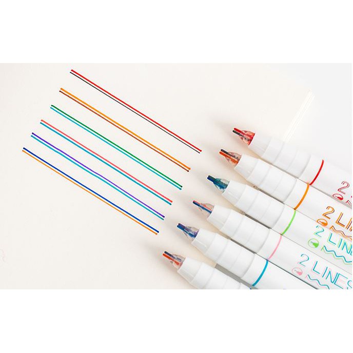 Bộ 6 Bút ghi chú 2 LINES PEN 0.5mm 2 ngòi cao cấp H106