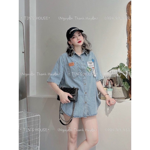 Áo sơ mi jean tay ngắn mặt cười xanh dương s TT3107