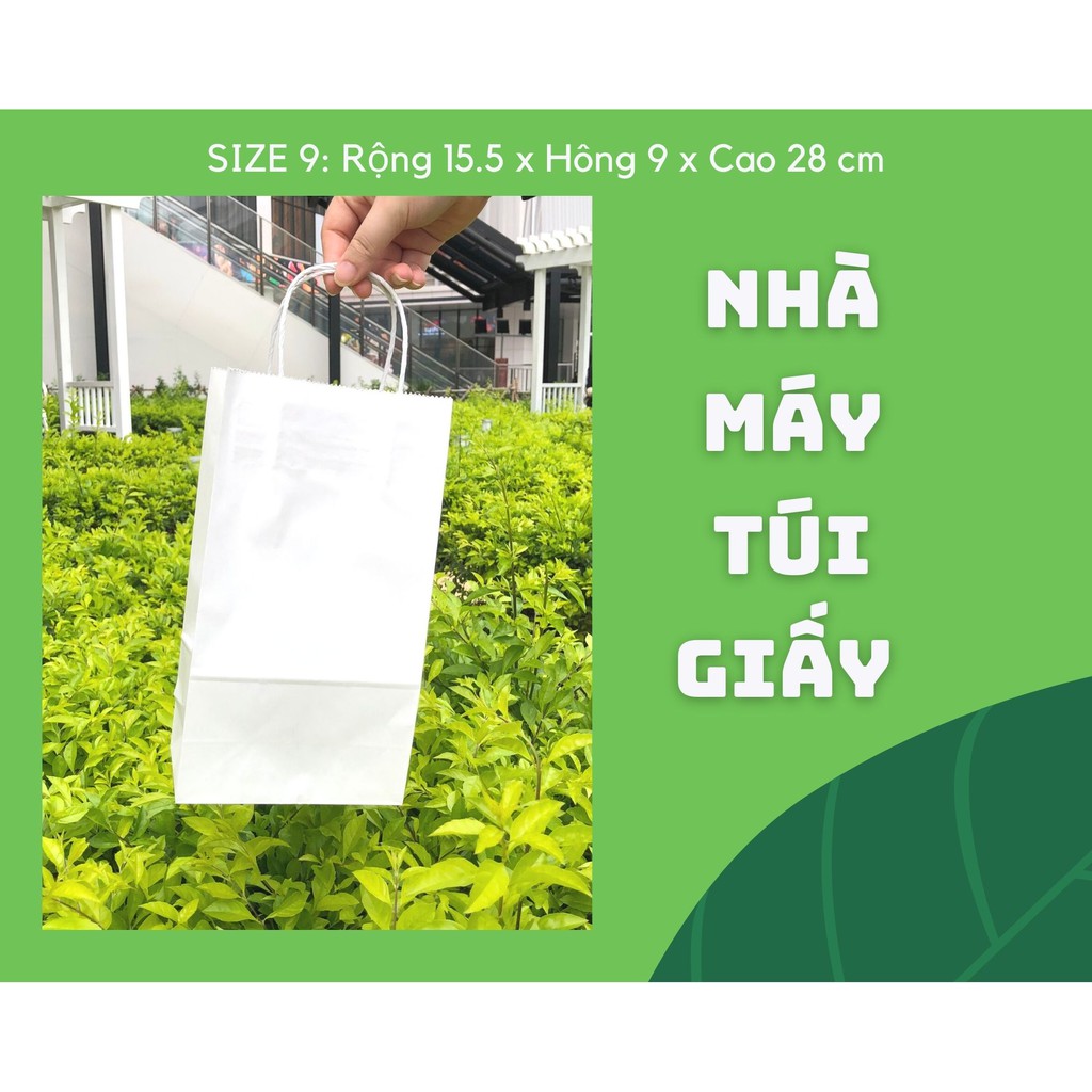 100 chiếc túi giấy kraft Nhật màu trắng Size 9 -15.5x9x28cm CÓ QUAI