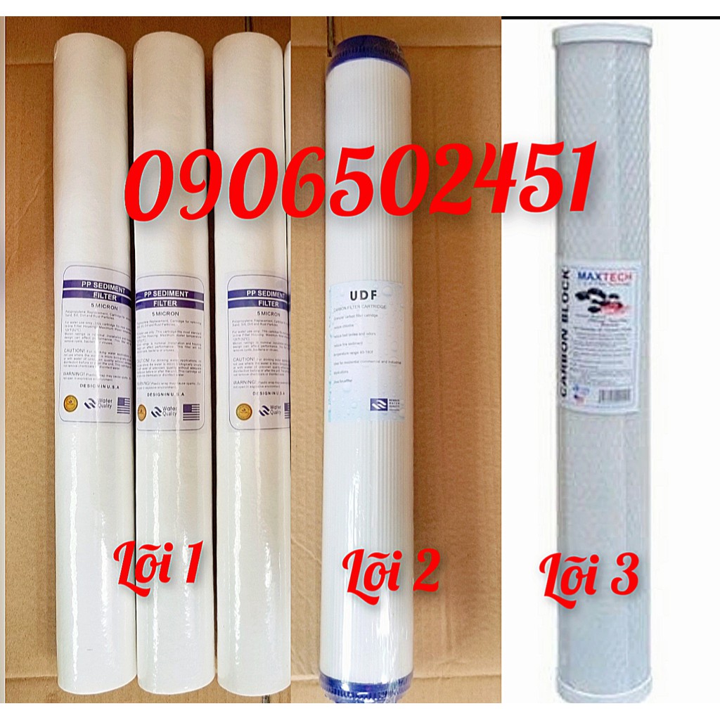 Bộ 5 lõi lọc nước  số 123 20 inch chuẩn dùng cho các loại máy lọc nước