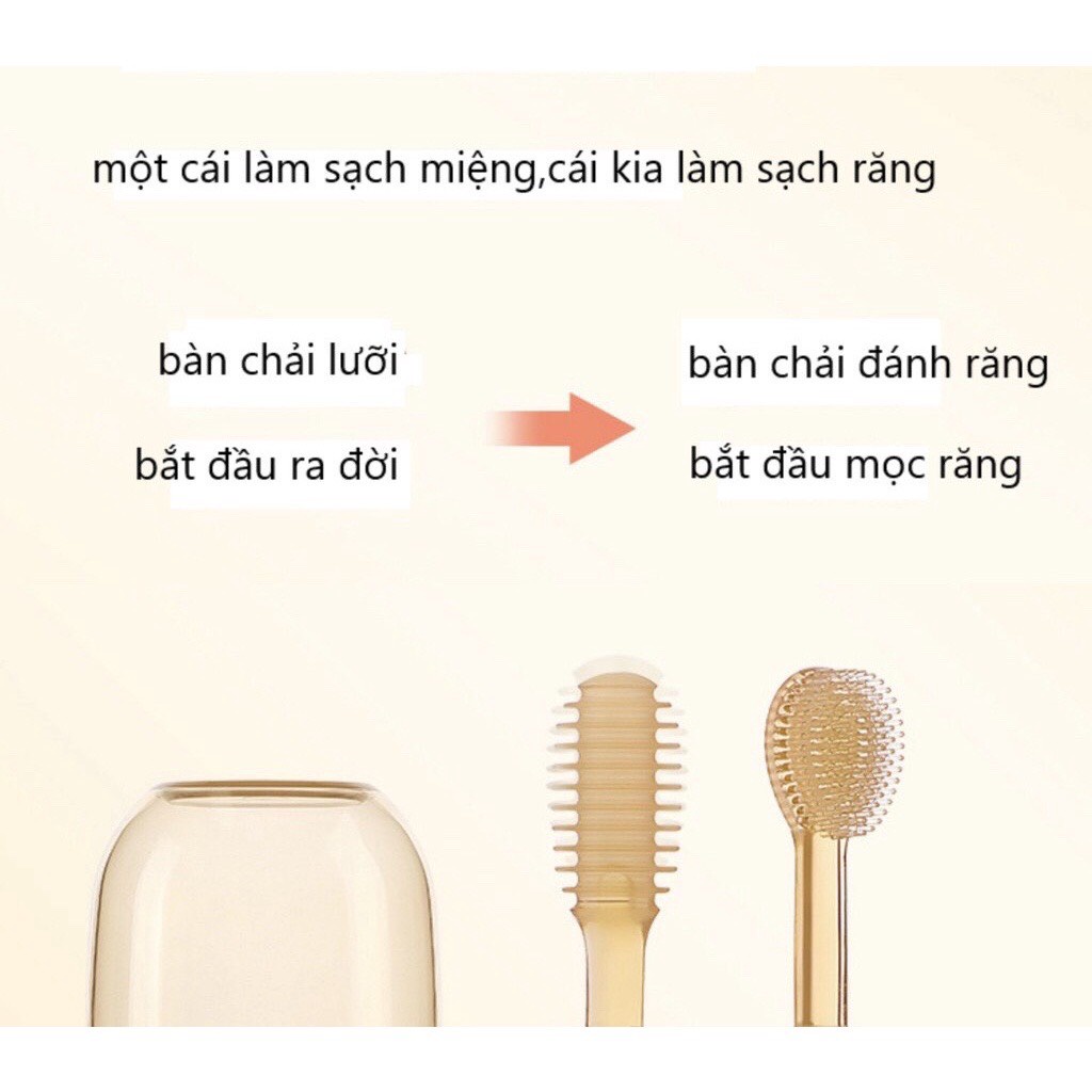 [kèm quà] Rơ lưỡi, bàn chải Silicon cho bé 0-18 tháng - Dụng cụ vệ sinh răng miệng cao cấp kèm cốc cho bé