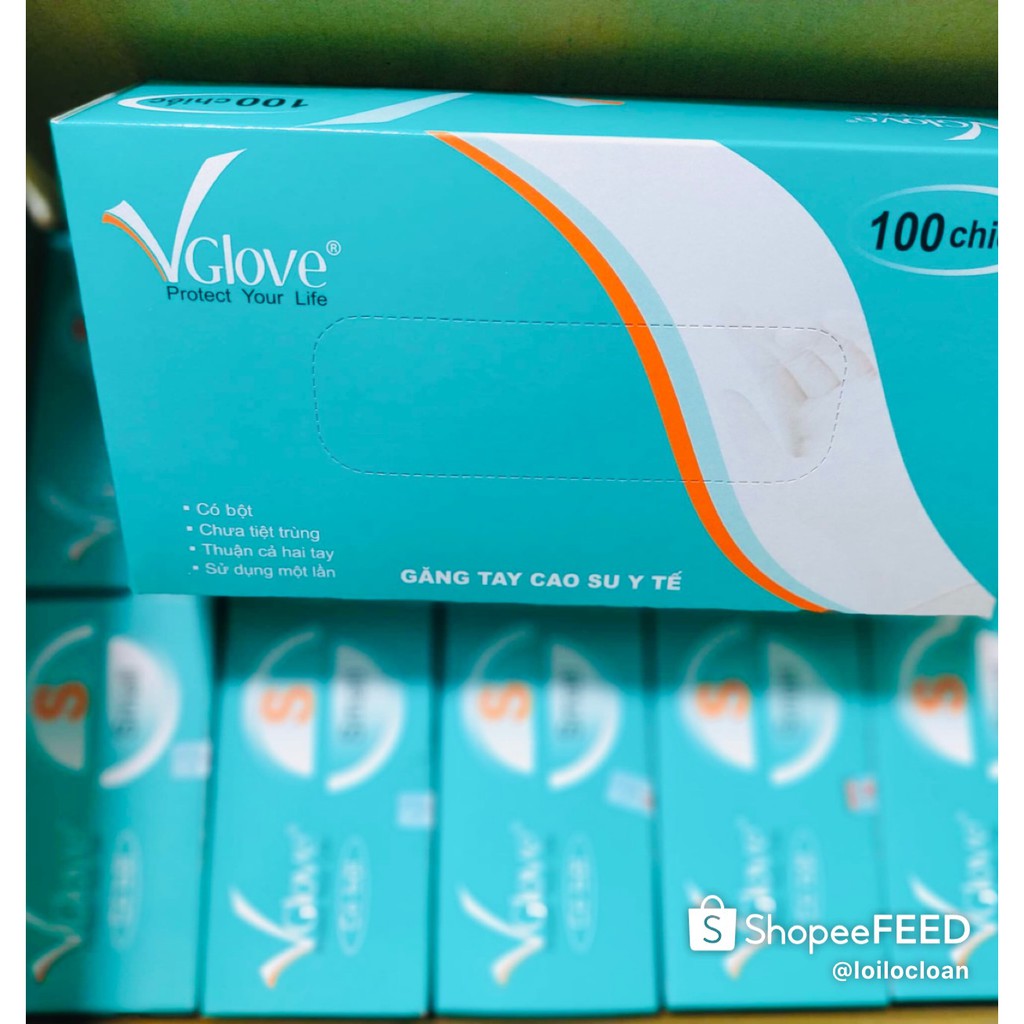 Găng tay y tế có bột Vglove ( Hộp 100 chiếc ) Hàng Công Ty - Xuất VAT Free