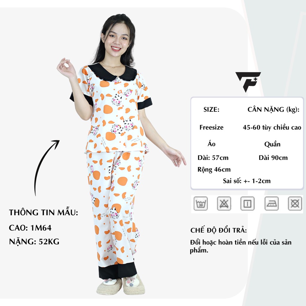Bộ pijama lụa mặc nhà nữ quần dài tay ngắn phối màu đẹp FPLUS 294