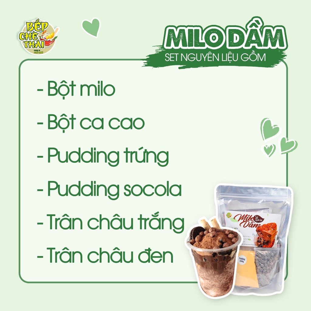 Milo Dầm Trân Châu Pudding Vị Cacao Thơm Ngon - Set Lớn 15 Ly - Bếp Chè Thái