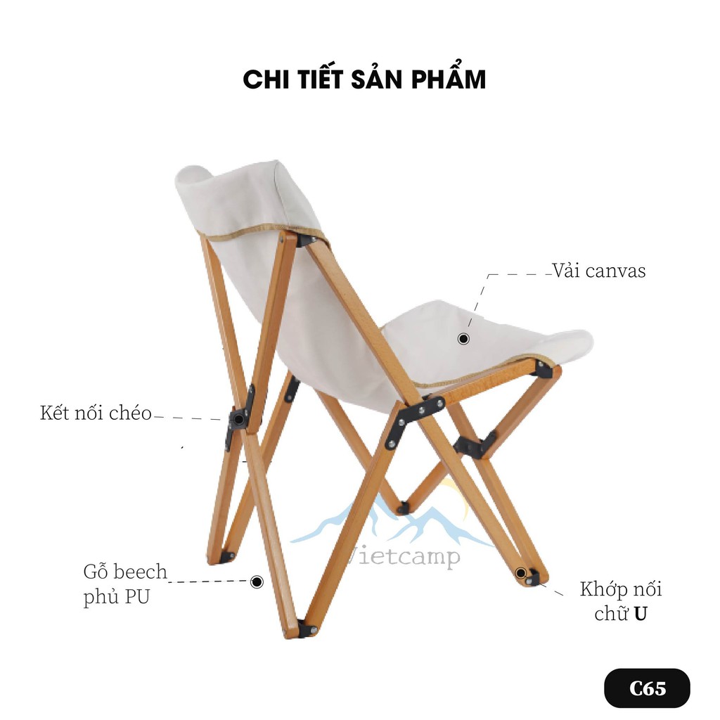 Ghế dã ngoại gỗ Beech vải canvas Butterfly Vietcamp (nhiều màu) - C65