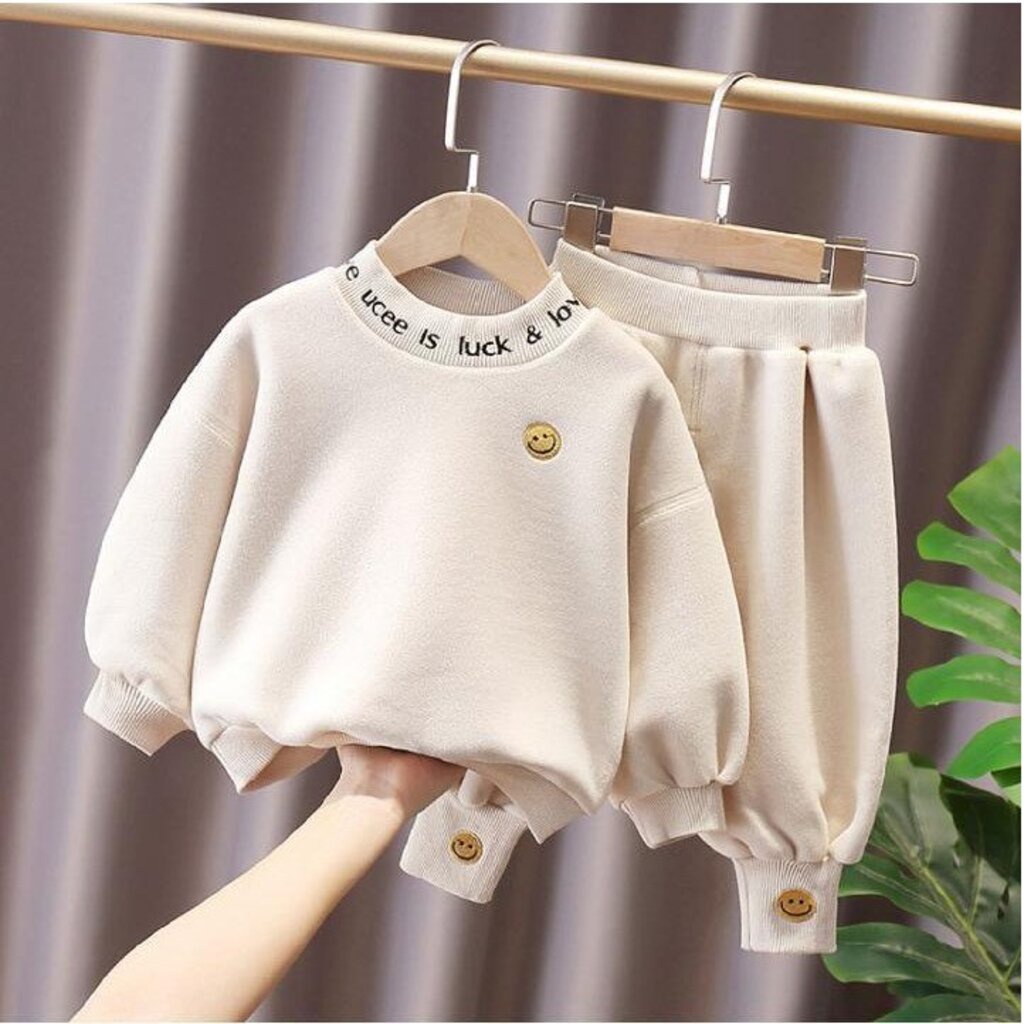 Bộ nỉ bông cho bé Binbon kids, Đồ bộ bé trai chất nỉ cổ chui mặt cười cho bé trai và gái từ 6 - 28kg MC01
