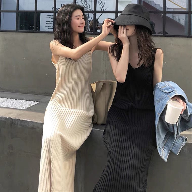 Đầm midi dệt kim hai dây plus size