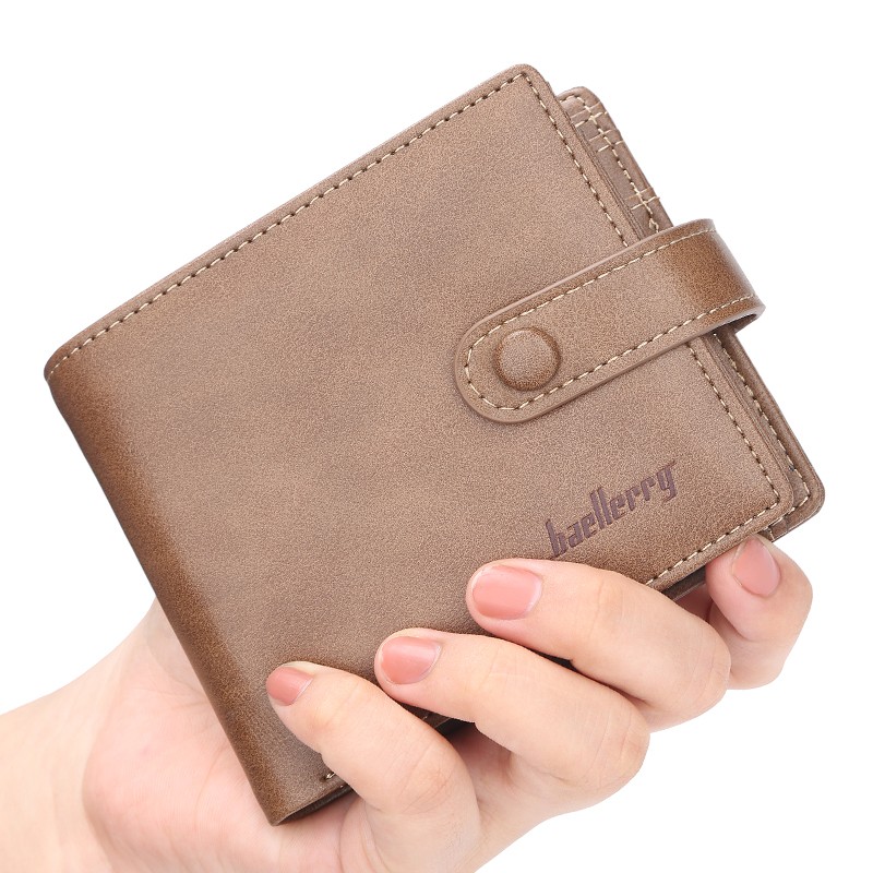 「COD」Baellerry Men's Short Wallet Multi-card Position Buckle Cross Section Purse Casual Soft Wallet