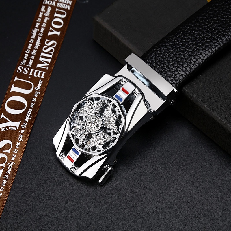 Thắt lưng nam da bò nguyên miếng, dây nịt mặt khóa xoay tự động thông minh