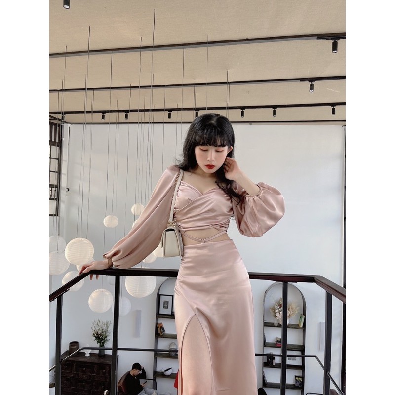 Set lụa màu nude & trắng