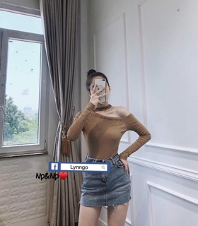 Áo phông giấy lệch vai (2 màu ảnh thật)