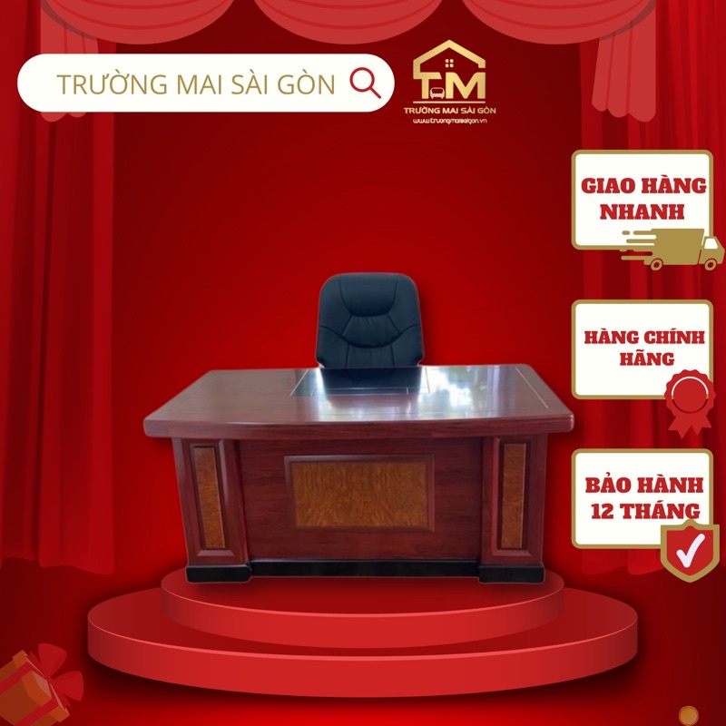bàn giám đốc văn phòng hiện đại 1m6x80 gỗ công nghiệp chống ẩm sơn PU bóng Trường Mai Sài Gòn