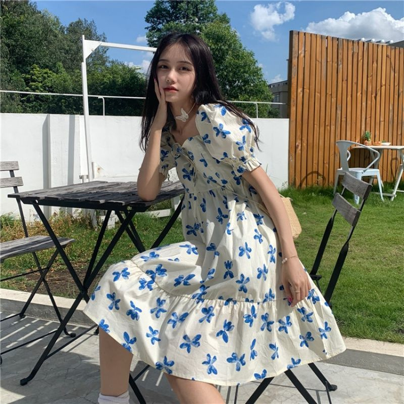 Đầm tay phồng in họa tiết thời trang Pháp FAGREEN245 10% 30K 99K