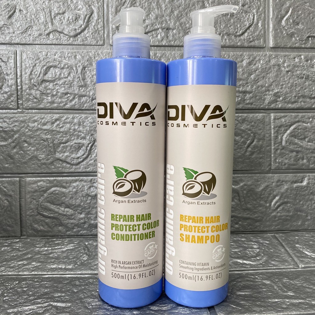 [#diva] Dầu gội xả DIVA ORGANIC CARE phục hồi và bảo vệ màu nhuộm 500mlx2(MẪU MỚI 2019)