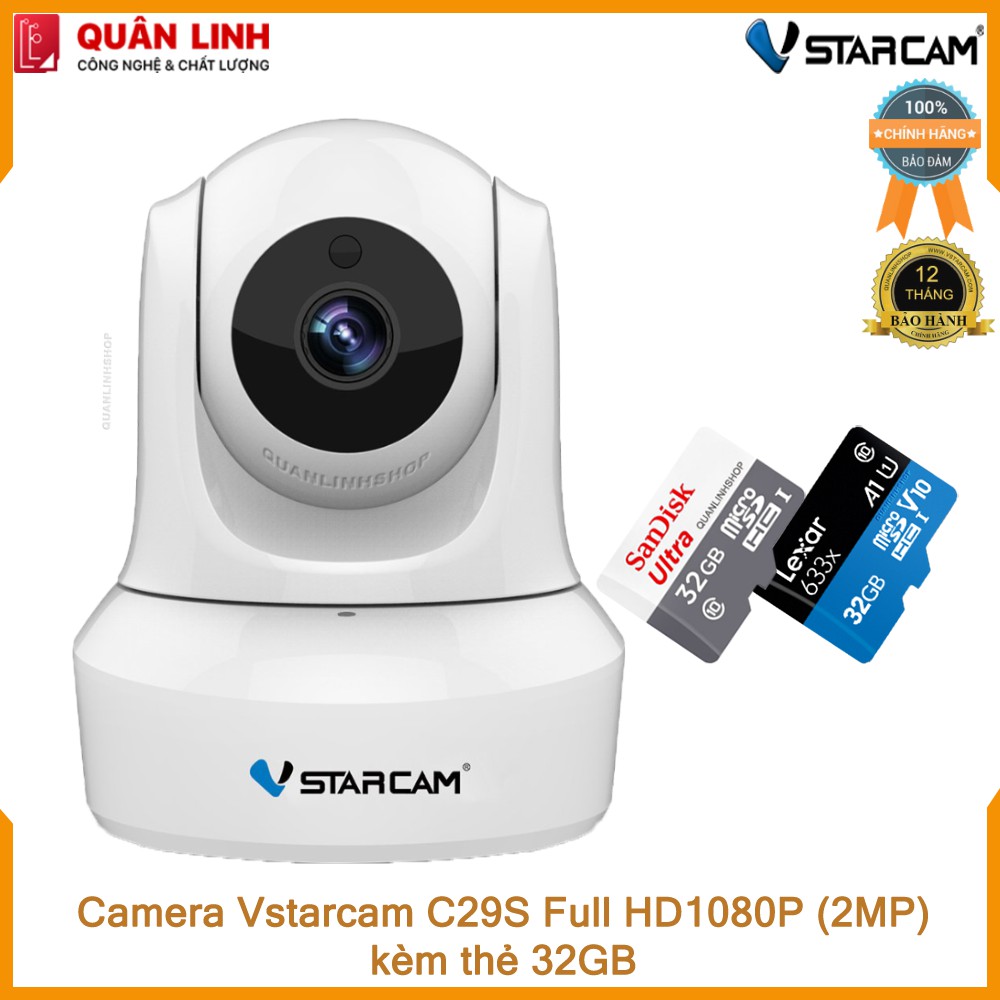 Camera IP Wifi hồng ngoại Vstarcam C29s Full HD 1080P 2MP màu trắng kèm thẻ 32GB Class 10