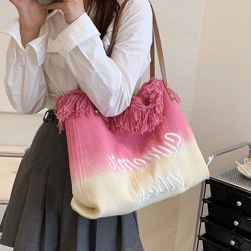 Túi Đeo Vai Bằng Vải Dệt Nhiều Màu Sức Chứa Lớn Cho Nữ