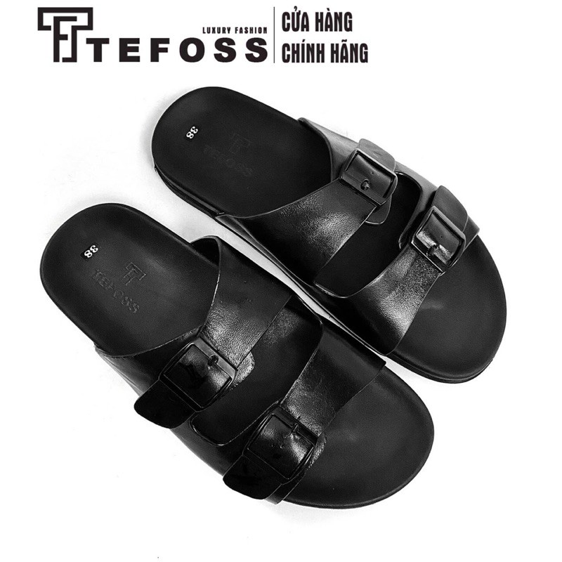 Dép da bò thật TEFOSS DT05 đế cao su non thời trang êm ái, sang trọng size 38-44