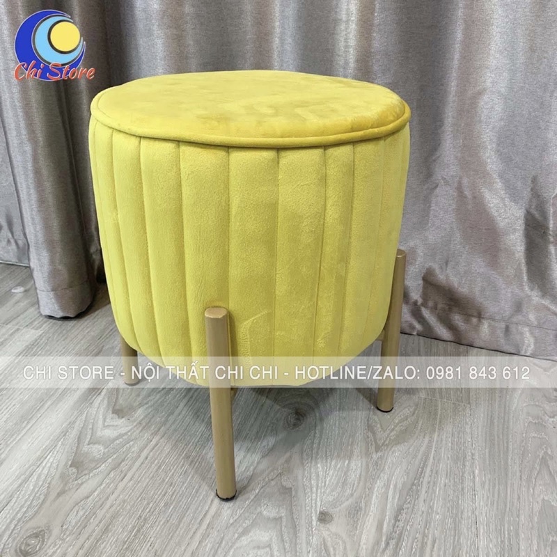 Ghế Đôn Tròn Cách Điệu Chân Vàng, Đôn Sofa Tròn Đẹp Phòng Khách, Decor Nhà Cửa