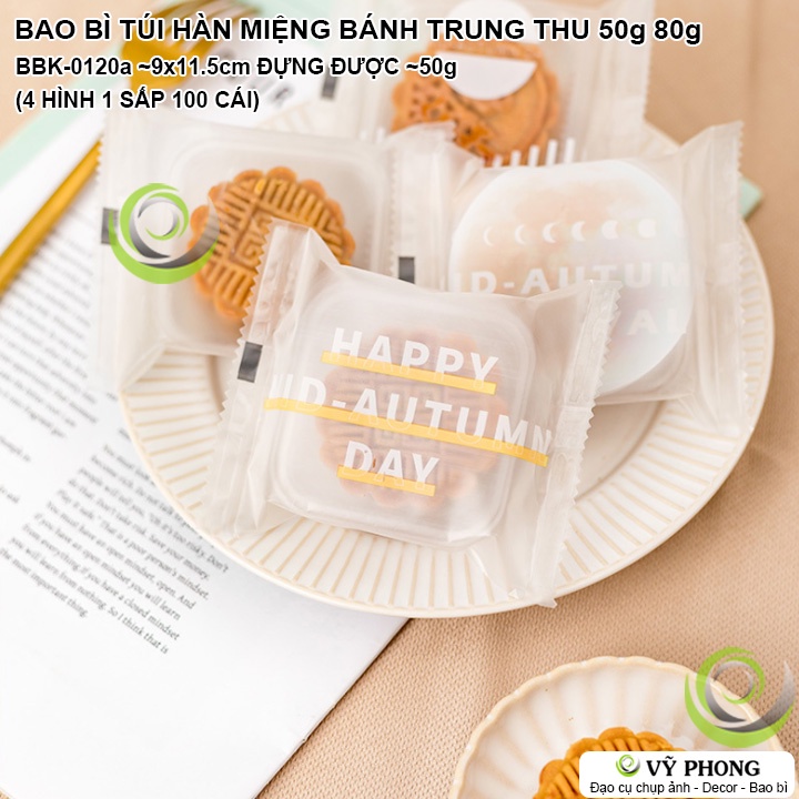 BAO BÌ TÚI NHỰA HÀN MIỆNG ĐỰNG BÁNH TRUNG THU CHO SIZE BÁNH 50g 80g IN CHỮ HAPPY MID-AUTUMN QUÀ TẶNG LỄ TẾT BBK-0120